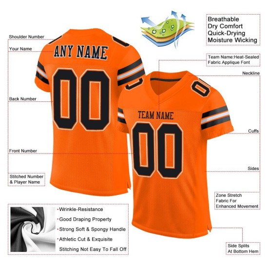 Maillot de football authentique en maille personnalisée orange noir-blanc Maillot de football authentique en maille personnalisée orange noir-blanc