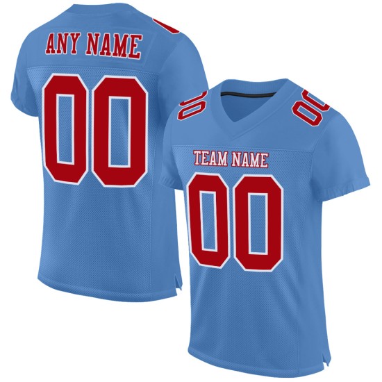 Maillot de football authentique personnalisé en maille rouge et blanc bleu clair Maillot de football authentique personnalisé en maille rouge et blanc bleu clair
