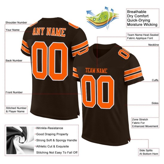 Maillot de football marron personnalisé authentique en maille orange et blanc Maillot de football marron personnalisé authentique en maille orange et blanc