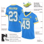Maillot de football personnalisé rétro bleu poudre blanc-or en maille authentique Maillot de football personnalisé rétro bleu poudre blanc-or en maille authentique