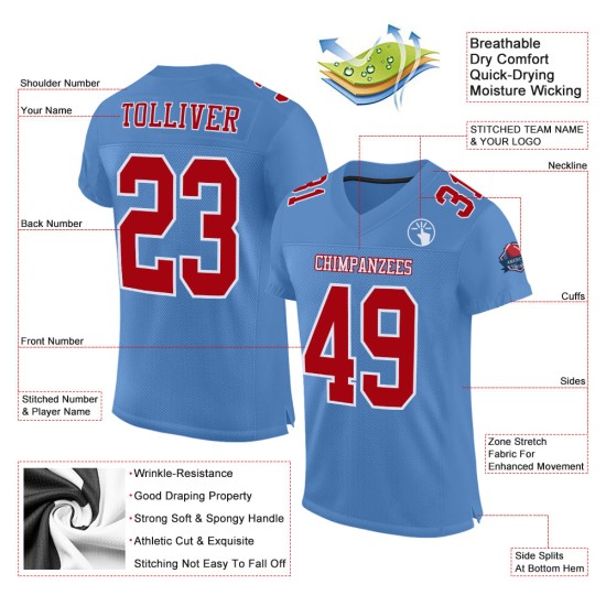 Maillot de football authentique personnalisé en maille rouge et blanc bleu clair Maillot de football authentique personnalisé en maille rouge et blanc bleu clair