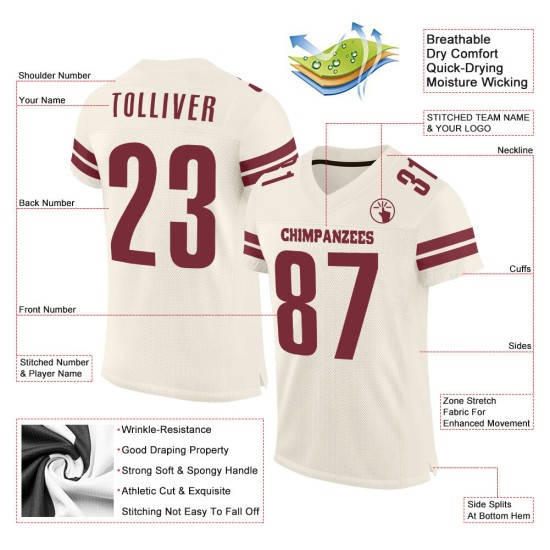 Maillot de football crème bordeaux authentique en maille personnalisée Maillot de football crème bordeaux authentique en maille personnalisée