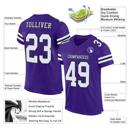 Maillot de football personnalisé authentique en maille blanc-noir violet Maillot de football personnalisé authentique en maille blanc-noir violet