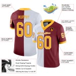 Maillot de football personnalisé Split en maille bordeaux doré et blanc tendance Maillot de football personnalisé Split en maille bordeaux doré et blanc tendance