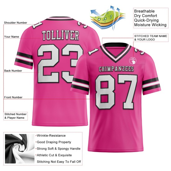 Maillot de football rose authentique en maille blanc-noir personnalisé Maillot de football rose authentique en maille blanc-noir personnalisé