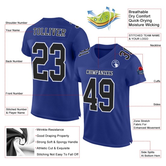 Maillot de football noir et blanc personnalisé authentique en maille Royal Maillot de football noir et blanc personnalisé authentique en maille Royal