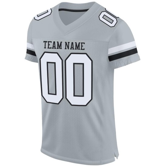 Maillot de football personnalisé blanc-noir argenté authentique en maille Maillot de football personnalisé blanc-noir argenté authentique en maille