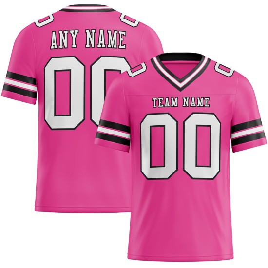 Maillot de football rose authentique en maille blanc-noir personnalisé Maillot de football rose authentique en maille blanc-noir personnalisé
