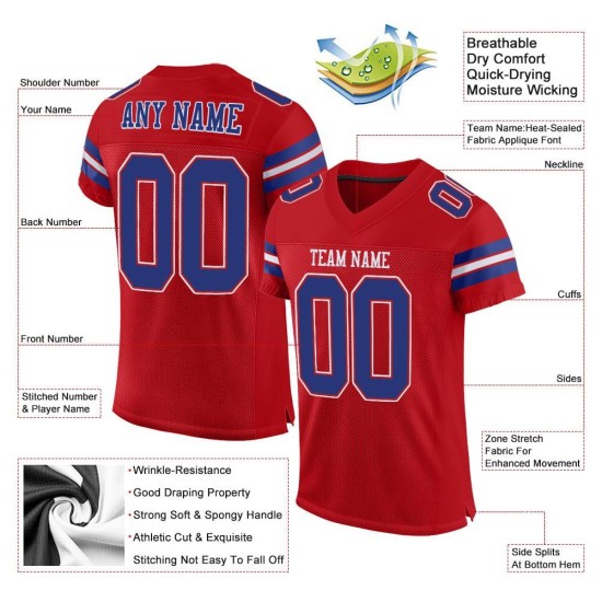 Maillot de football authentique Royal-White Mesh personnalisé rouge Maillot de football authentique Royal-White Mesh personnalisé rouge