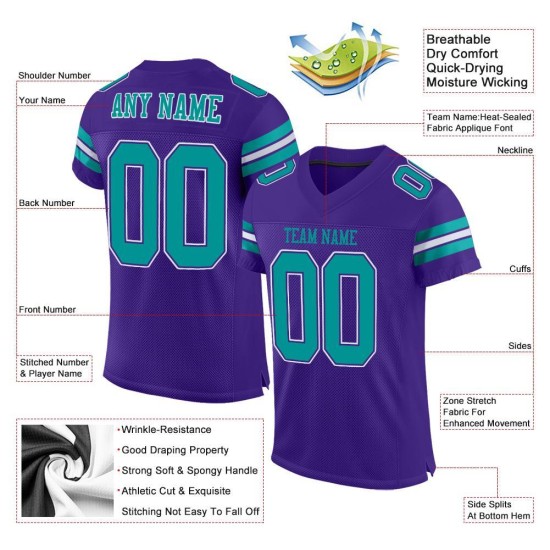 Maillot de football personnalisé en maille Aqua-Blanc Authentique Violet Maillot de football personnalisé en maille Aqua-Blanc Authentique Violet