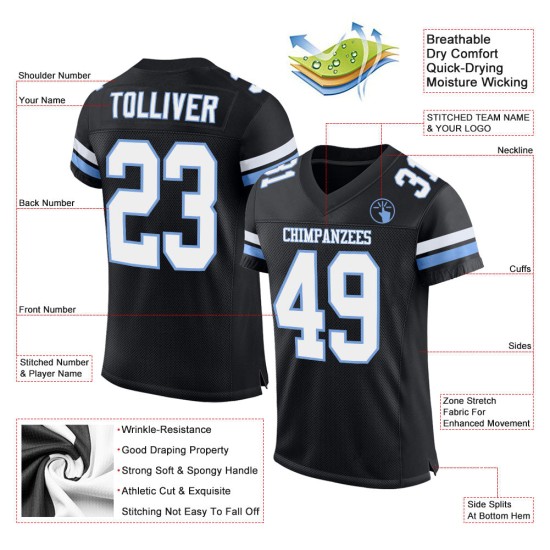 Maillot de football noir bleu en maille personnalisée authentique blanc clair Maillot de football noir bleu en maille personnalisée authentique blanc clair