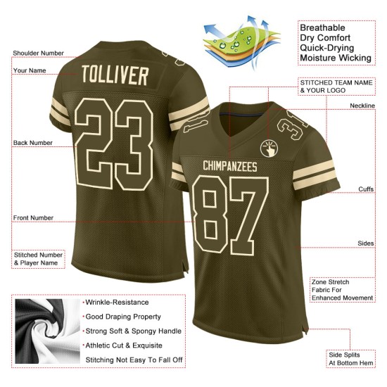 Maillot authentique personnalisé en maille Olive Football Service Olive-Cream Salute Maillot authentique personnalisé en maille Olive Football Service Olive-Cream Salute