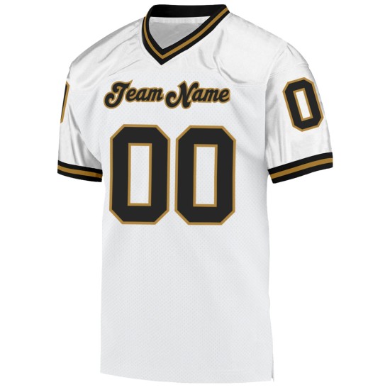 Maillot de football rétro en maille dorée, noir et blanc, authentique et personnalisé Maillot de football rétro en maille dorée, noir et blanc, authentique et personnalisé