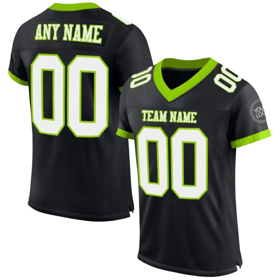 Maillot de football personnalisé authentique vert en maille blanc-noir fluo Maillot de football personnalisé authentique vert en maille blanc-noir fluo