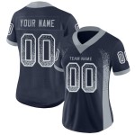 Maillot de football gris-blanc tendance en maille bleu marine, léger et personnalisé Maillot de football gris-blanc tendance en maille bleu marine, léger et personnalisé