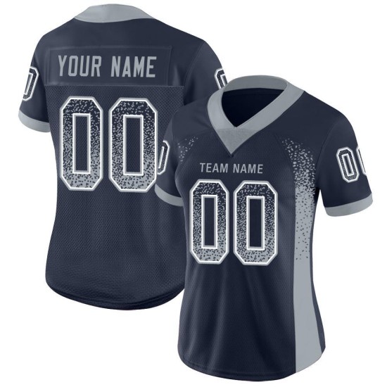 Maillot de football gris-blanc tendance en maille bleu marine, léger et personnalisé Maillot de football gris-blanc tendance en maille bleu marine, léger et personnalisé