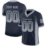 Maillot de football gris-blanc tendance en maille bleu marine, léger et personnalisé Maillot de football gris-blanc tendance en maille bleu marine, léger et personnalisé