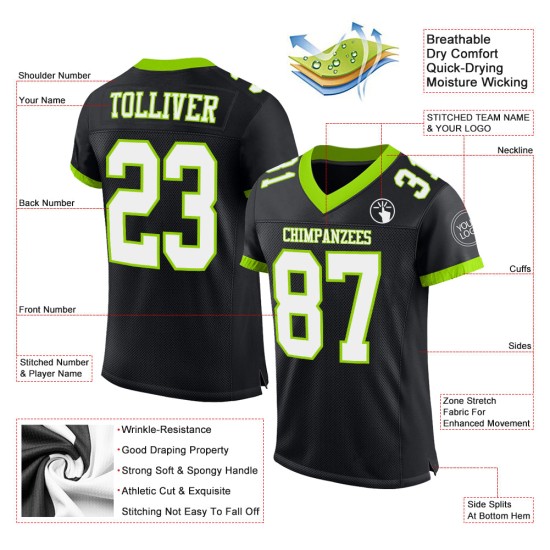 Maillot de football personnalisé authentique vert en maille blanc-noir fluo Maillot de football personnalisé authentique vert en maille blanc-noir fluo