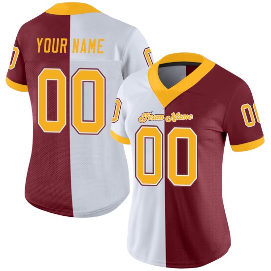Maillot de football personnalisé Split en maille bordeaux doré et blanc tendance Maillot de football personnalisé Split en maille bordeaux doré et blanc tendance