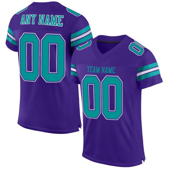 Maillot de football personnalisé en maille Aqua-Blanc Authentique Violet Maillot de football personnalisé en maille Aqua-Blanc Authentique Violet