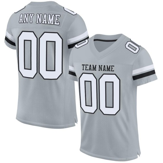 Maillot de football personnalisé blanc-noir argenté authentique en maille Maillot de football personnalisé blanc-noir argenté authentique en maille