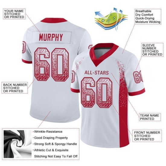 Maillot de football personnalisé rouge-gris en maille blanche Drift Maillot de football personnalisé rouge-gris en maille blanche Drift