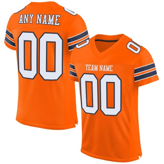 Maillot de football authentique orange personnalisé en maille blanc-bleu marine Maillot de football authentique orange personnalisé en maille blanc-bleu marine