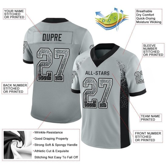 Maillot de football personnalisé Silver Fashion Drift Mesh noir et blanc Maillot de football personnalisé Silver Fashion Drift Mesh noir et blanc
