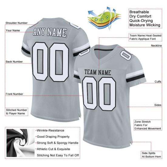 Maillot de football personnalisé blanc-noir argenté authentique en maille Maillot de football personnalisé blanc-noir argenté authentique en maille