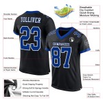 Maillot de football personnalisé authentique en maille noire, bleu royal et blanc Maillot de football personnalisé authentique en maille noire, bleu royal et blanc