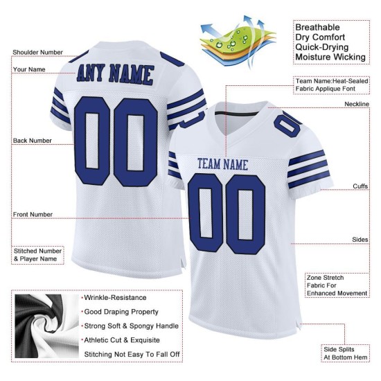 Maillot de football en maille blanche Royal-Black, personnalisé et authentique Maillot de football en maille blanche Royal-Black, personnalisé et authentique