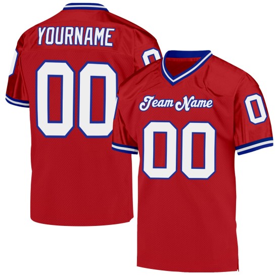 Maillot de football rétro en maille rouge authentique personnalisé White-Royal Maillot de football rétro en maille rouge authentique personnalisé White-Royal
