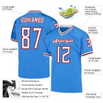 Maillot de football bleu en maille personnalisée, blanc et rouge, rétro, poudre authentique Maillot de football bleu en maille personnalisée, blanc et rouge, rétro, poudre authentique