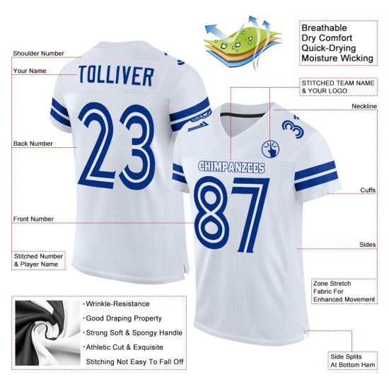 Maillot de football blanc authentique en maille personnalisée blanc-royal Maillot de football blanc authentique en maille personnalisée blanc-royal