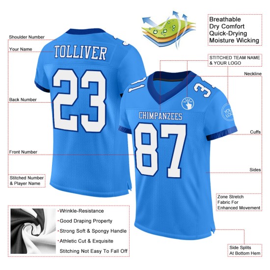 Maillot de football bleu, blanc et poudre royale, maille personnalisée authentique Maillot de football bleu, blanc et poudre royale, maille personnalisée authentique