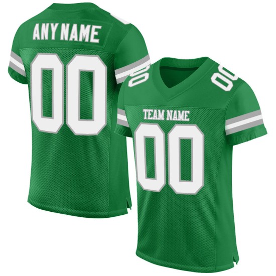 Maillot de football personnalisé en maille vert authentique, blanc et gris