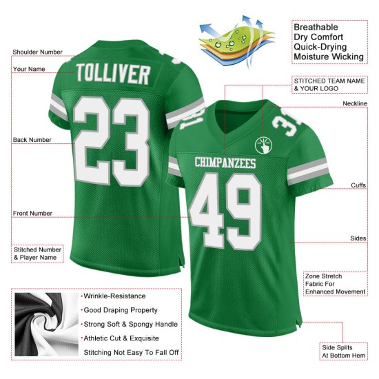 Maillot de football personnalisé en maille vert authentique, blanc et gris