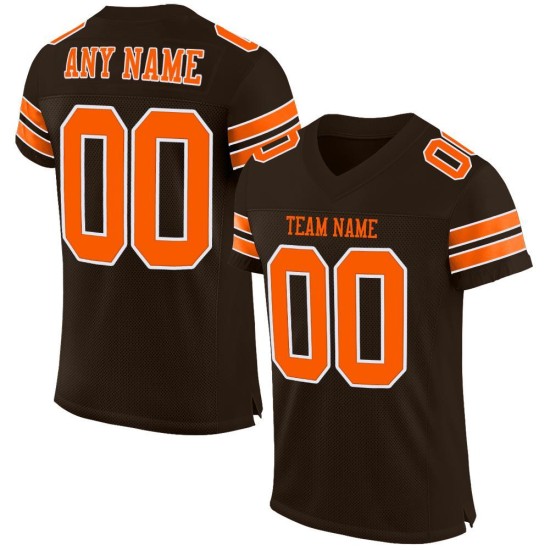Maillot de football marron personnalisé authentique en maille orange et blanc Maillot de football marron personnalisé authentique en maille orange et blanc
