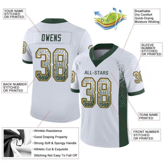 Maillot de football tendance en maille Drift vert-or blanc personnalisé Maillot de football tendance en maille Drift vert-or blanc personnalisé