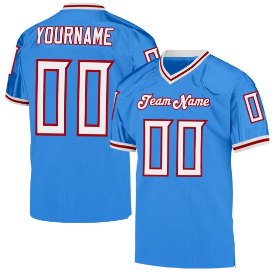 Maillot de football bleu en maille personnalisée, blanc et rouge, rétro, poudre authentique Maillot de football bleu en maille personnalisée, blanc et rouge, rétro, poudre authentique