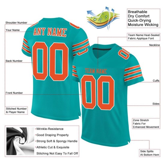 Maillot de football personnalisé en maille orange et blanc authentique Aqua Maillot de football personnalisé en maille orange et blanc authentique Aqua