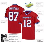 Maillot de football rétro en maille rouge authentique personnalisé White-Royal Maillot de football rétro en maille rouge authentique personnalisé White-Royal