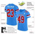 Maillot de football bleu authentique en maille poudrée personnalisée rouge-blanc Maillot de football bleu authentique en maille poudrée personnalisée rouge-blanc