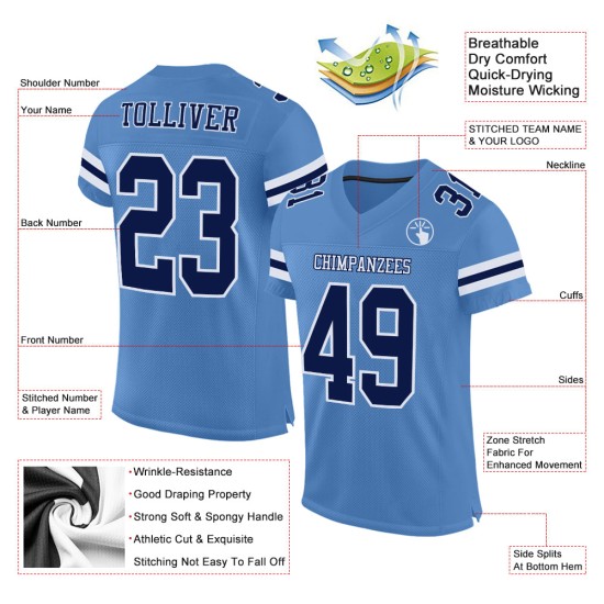 Maillot de football authentique en maille personnalisée bleu marine-blanc bleu clair Maillot de football authentique en maille personnalisée bleu marine-blanc bleu clair