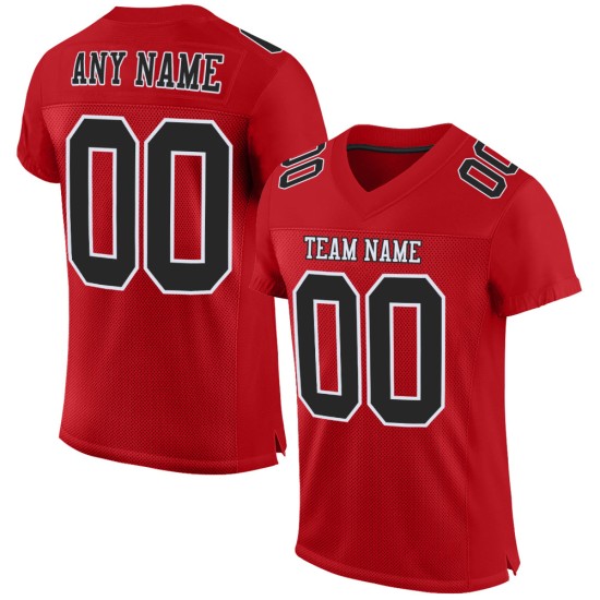 Maillot de football rouge personnalisé en maille noir-blanc authentique Maillot de football rouge personnalisé en maille noir-blanc authentique