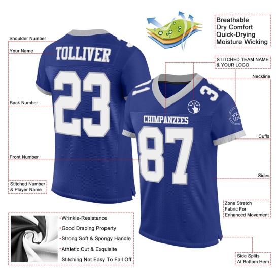 Maillot de football Royal en maille personnalisée blanc-gris authentique Maillot de football Royal en maille personnalisée blanc-gris authentique