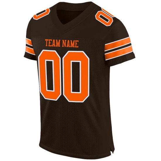 Maillot de football marron personnalisé authentique en maille orange et blanc Maillot de football marron personnalisé authentique en maille orange et blanc