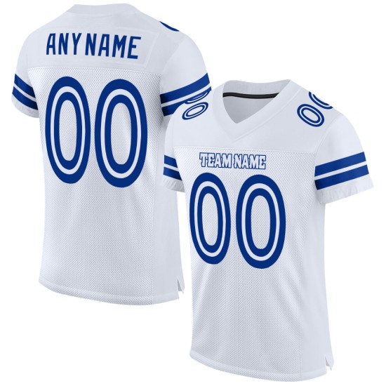 Maillot de football blanc authentique en maille personnalisée blanc-royal Maillot de football blanc authentique en maille personnalisée blanc-royal