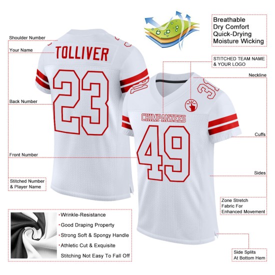 Maillot de football personnalisé en maille blanc et rouge authentique Maillot de football personnalisé en maille blanc et rouge authentique