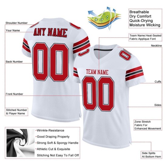 Maillot de football personnalisé authentique en maille blanc rouge-noir Maillot de football personnalisé authentique en maille blanc rouge-noir